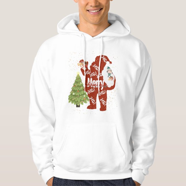 Santa with Gifts White Hoodie (Framsida)