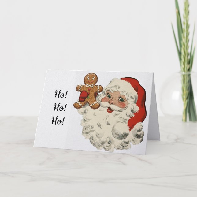 Santa With Gingerbread Man Christmas Card Kort (Framsida)