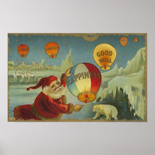 Santa With Happiness Baloon Poster (Framsidan)