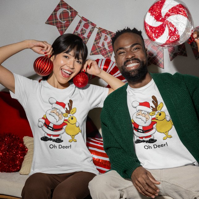 Santa With Hjort Unisex Tee (Santa With Deer Unisex T-Shirt)