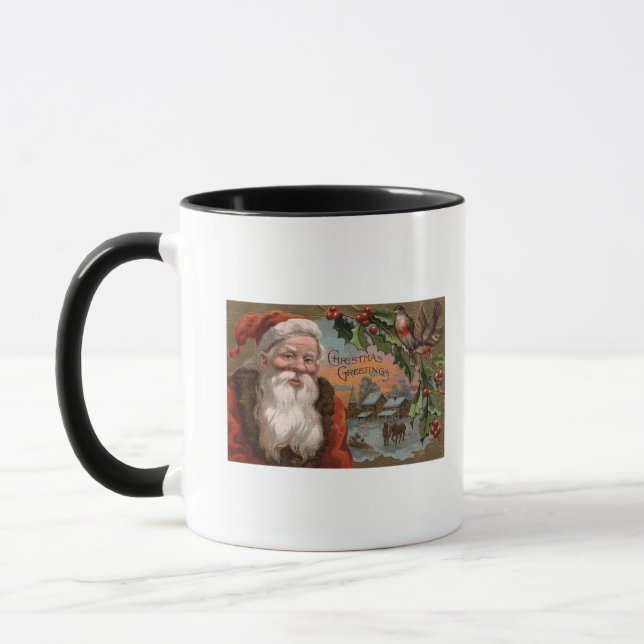 Santa with Holly, Village Scene Mugg (Vänster)