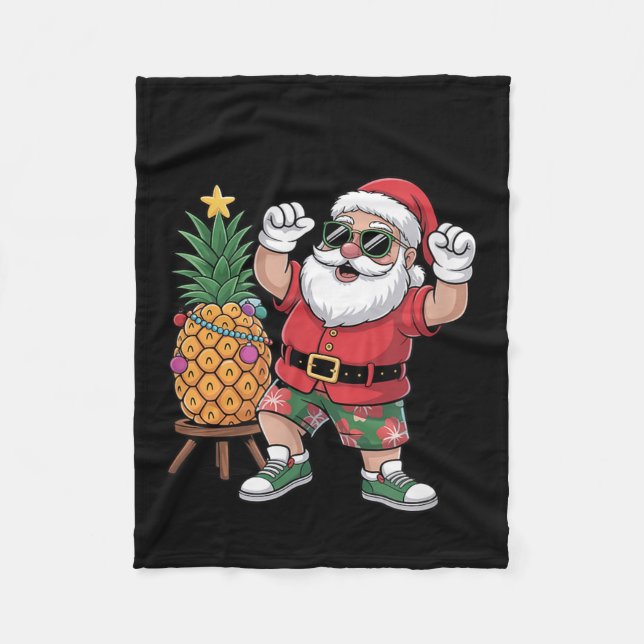 Santa With Pineapple Christmas Tree In Summer Time Fleecefilt (Framsidan)