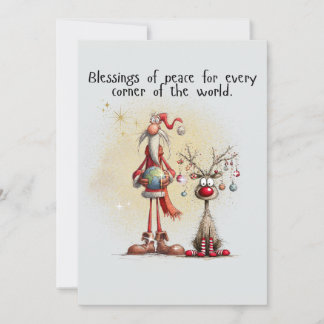 Santa with rein deer Flat Holiday Card Julkort