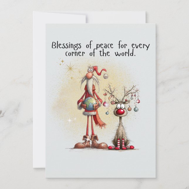 Santa with rein deer Flat Holiday Card Julkort (Framsida)