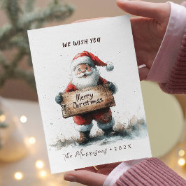 Santa With Sign God jul Julkort