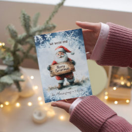 Santa with Sign Merry Winter-jul Julkort