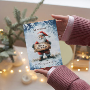 Santa with Sign Merry Winter-jul Julkort