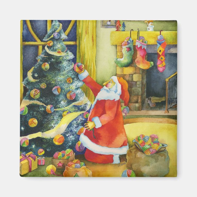 Santa with Yarn Bollar: Julmagnet Magnet (Framsidan)