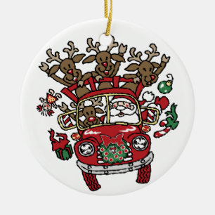 Santa Woody och hans renar Juldag Tecknad Julgransprydnad Keramik