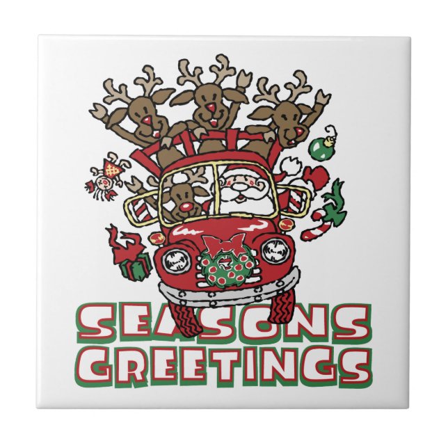 Santa Woody och hans renar Juldag Tecknad Kakelplatta (Framsidan)