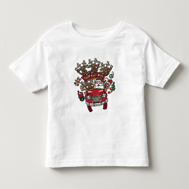 Santa Woody och hans renar Juldag Tecknad Tee Shirt (Framsida)