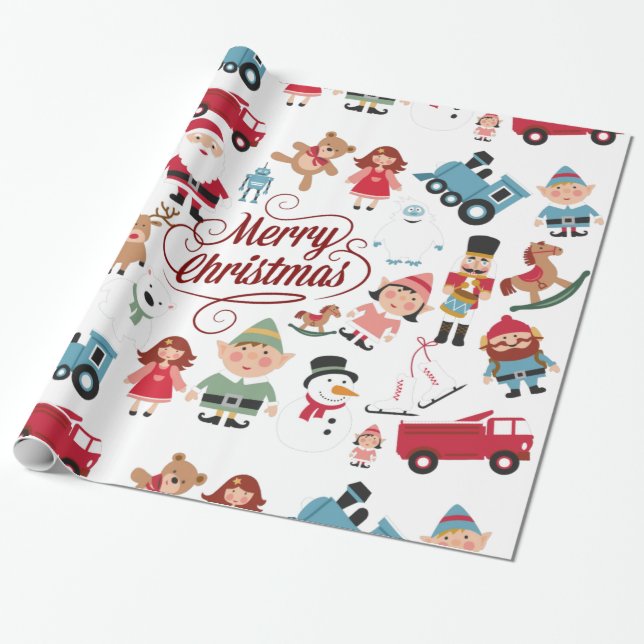 Santa Workshop Leksak Elves Jul Wrapping Papper Presentpapper (Utrullad)
