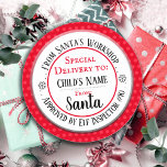 Santa Workshop Personlig Namn Runt Klistermärke<br><div class="desc">Santa's Workshop Elf Inspection # valfritt antal och anpassningsbar ungar namn. Roligtens klistermärken att lägga till i barngåvor!</div>