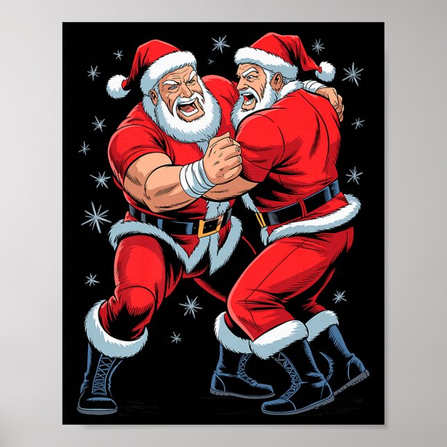 Santa Wrestling Lover Funny Wrestler Xmas Christma Poster (Framsidan)