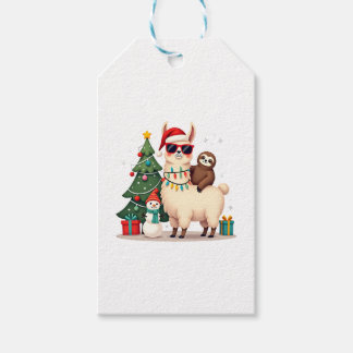 Santa Xmas Funny Llama Sloth Christmas (2) Presentetikett
