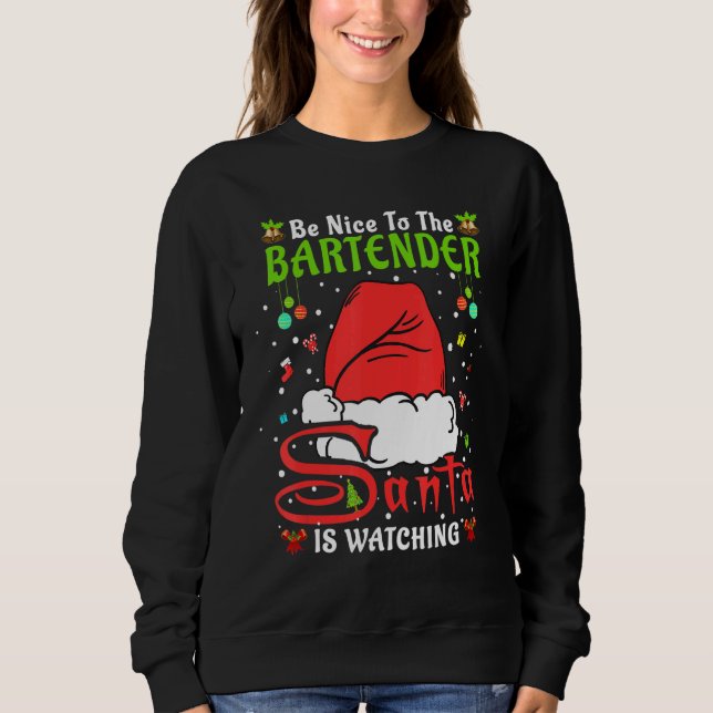 Santa Xmas Pajamas Be Nice To The Bartender Christ T Shirt (Framsida)