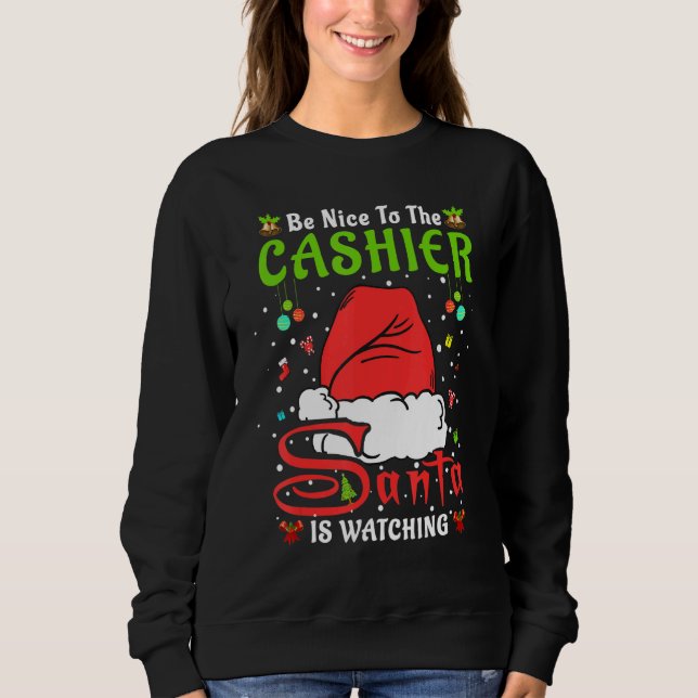 Santa Xmas Pajamas Be Nice To The Cashier Christma T Shirt (Framsida)