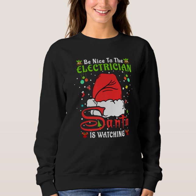 Santa Xmas Pajamas Be Nice To The Electrician Chri T Shirt (Framsida)
