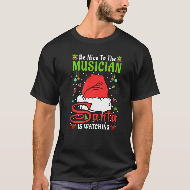 Santa Xmas Pajamas Be Nice To The Musician Christm T Shirt (Framsida)