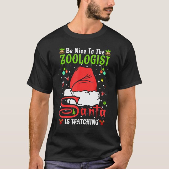 Santa Xmas Pajamas Be Nice To The Zoologist Christ T Shirt (Framsida)