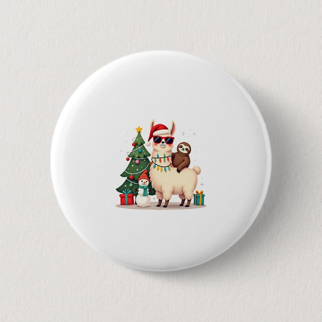 Santa Xmas Rolig Lama Sengångare Jul (2) Knapp (Framsida)