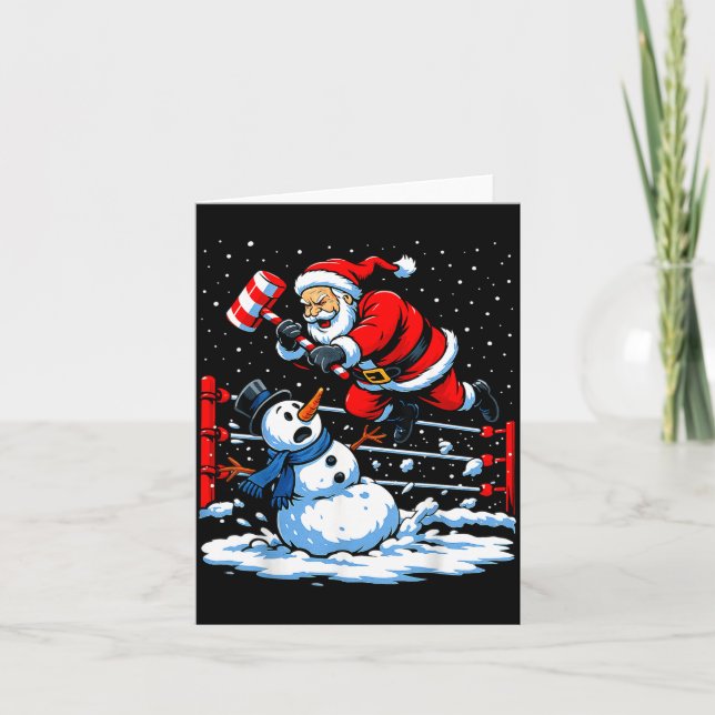 Santa Xmas Snow Lights Wrestling Funny Wrestling C Kort (Framsida)