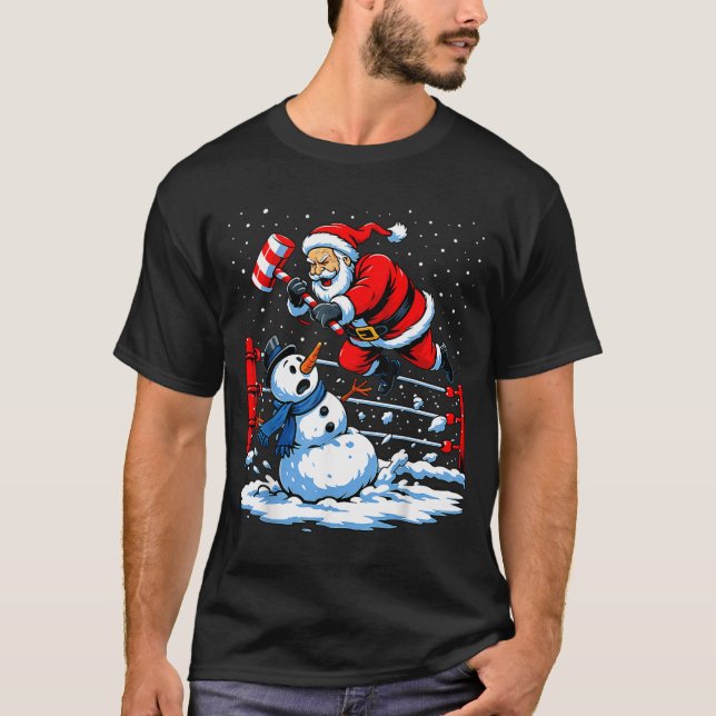 Santa Xmas Snow Lights Wrestling Funny Wrestling C T Shirt (Framsida)