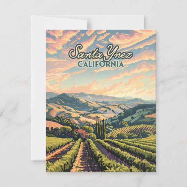 Santa Ynez California Vineyard Winery Retro Card (Framsida)