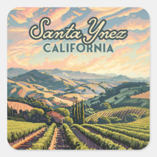 Santa Ynez California Vineyard Winery Retro Fyrkantigt Klistermärke