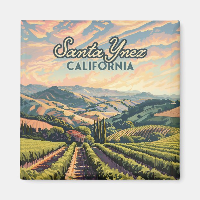 Santa Ynez California Vineyard Winery Retro Magnet (Framsidan)