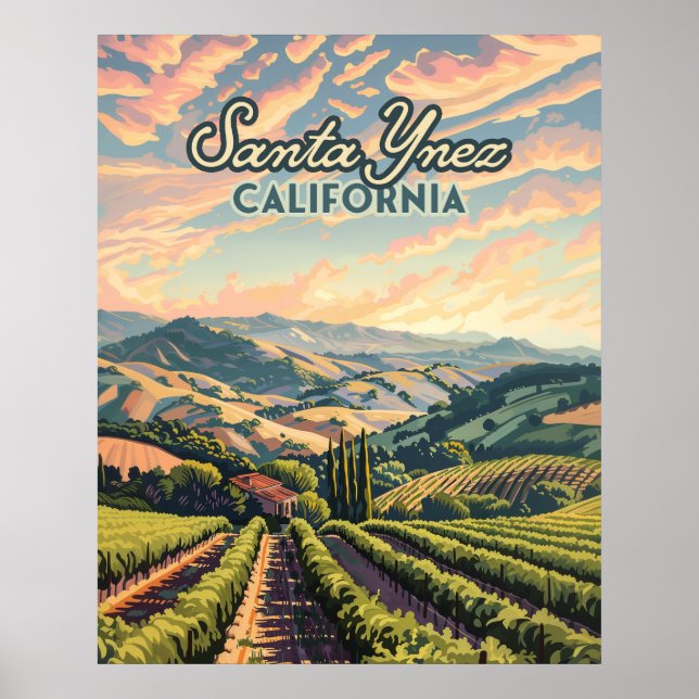 Santa Ynez California Vineyard Winery Retro Poster (Framsidan)