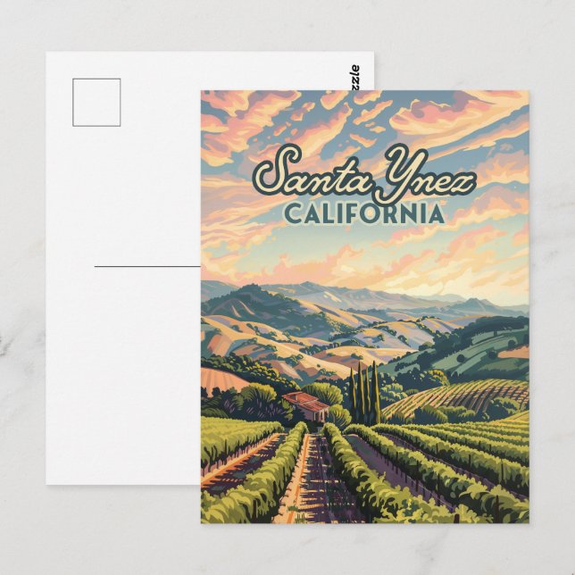 Santa Ynez California Vineyard Winery Retro Vykort (Fram/baksida)