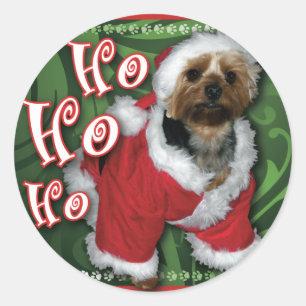 Santa Yorkie Round Sticker Runt Klistermärke