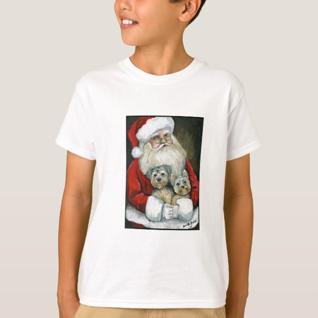 Santa & Yorkies Hund Art Kids Sweatshirt T-shirt (Framsida)