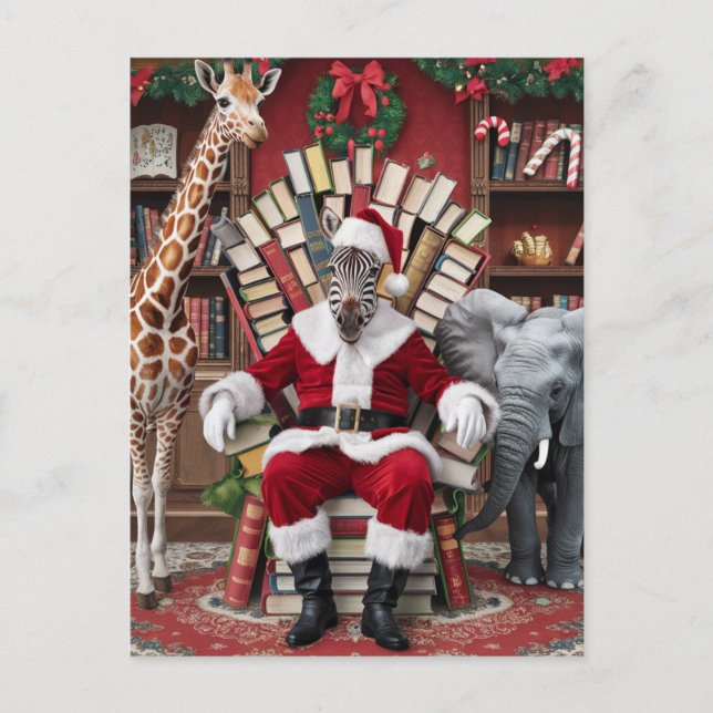 Santa Zebra, Giraffe och Elephant Vykort (Framsida)