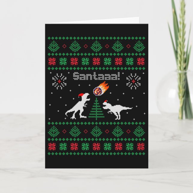 Santaaa Dinosaur Ugly Christmas Sweater  Kort (Framsida)