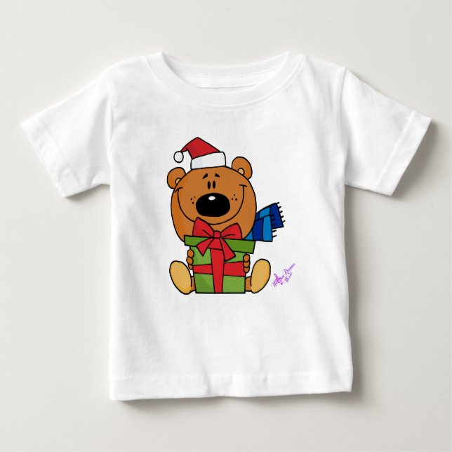 SantaBear w/Present Småbarn Long Flowy Sleeves Tee (Framsida)
