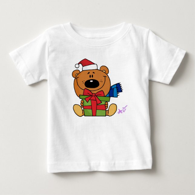 SantaBear w/Present Småbarn Long Flowy Sleeves Tee Shirt (Framsida)