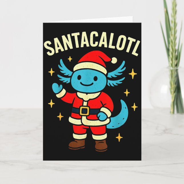 Santacalotl Santa Claus Cute Blue Axolotl New Year Kort (Framsida)