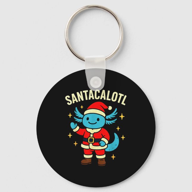 Santacalotl Santa Claus Cute Blue Axolotl New Year Nyckelring (Framsida)