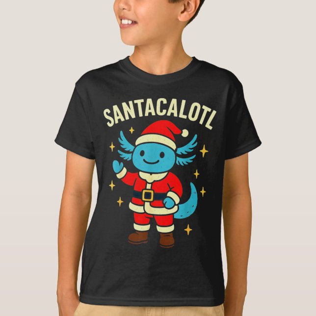 Santacalotl Santa Claus Cute Blue Axolotl New Year T Shirt (Framsida)