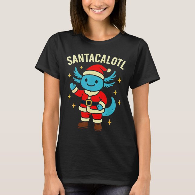 Santacalotl Santa Claus Cute Blue Axolotl New Year T Shirt (Framsida)
