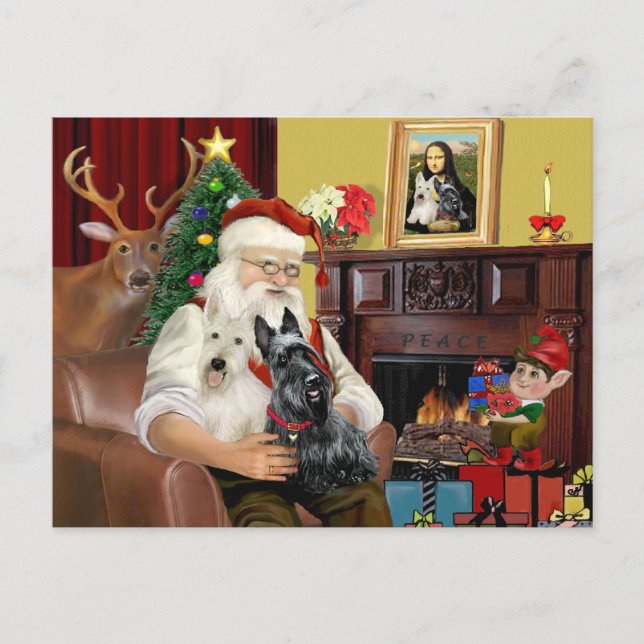 Santa's 2 Scottish Terriers Helg Vykort (Framsida)