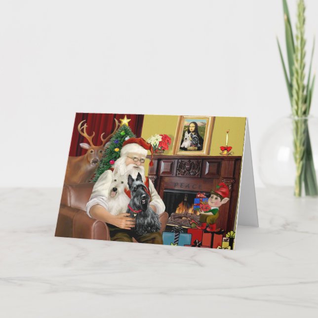 Santa's 2 Scottish Terriers Helgkort (Framsida)
