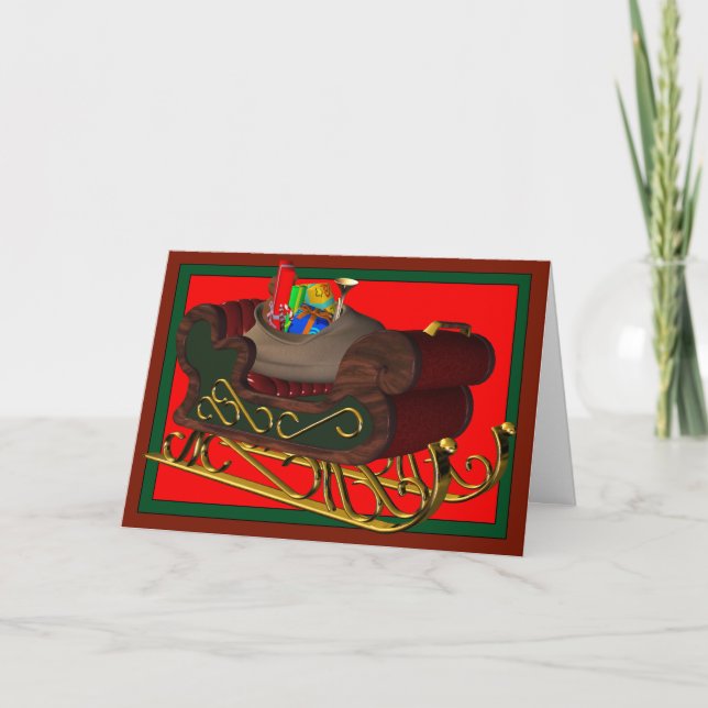 Santa's 3D Sleigh - julkort Helgkort (Framsida)