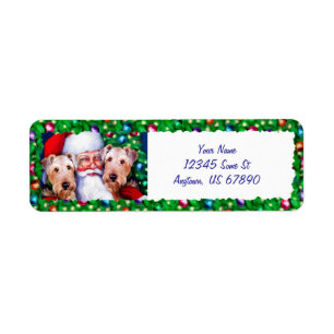Santa's Airedale Terriers på juletiketter Returadress Etikett