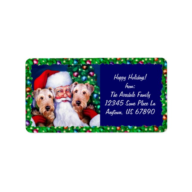 Santa's Airedale Terriers vid jul Adressetikett (Framsidan)