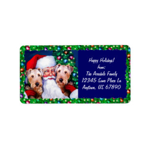 Santas AiredaleTerriers på jul Adressetikett