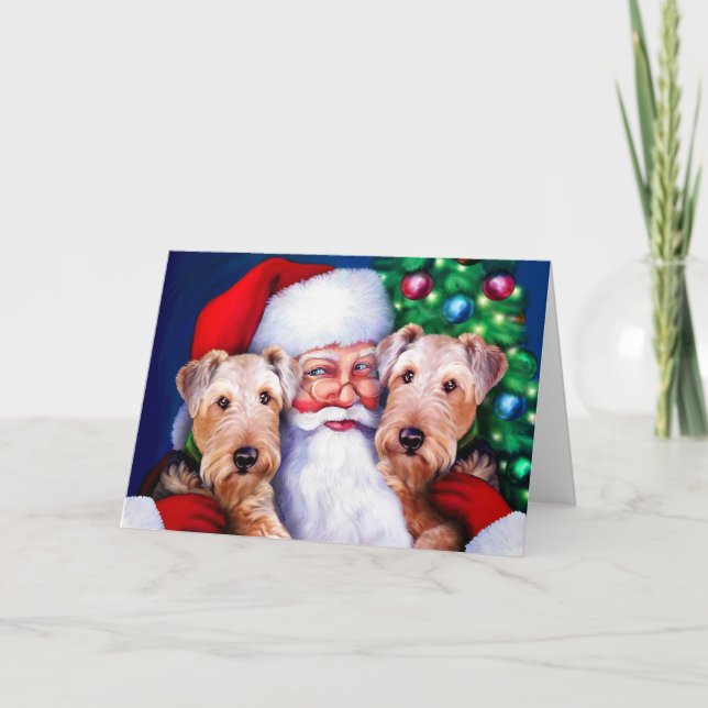 Santas AiredaleTerriers på jul Helgkort (Framsida)