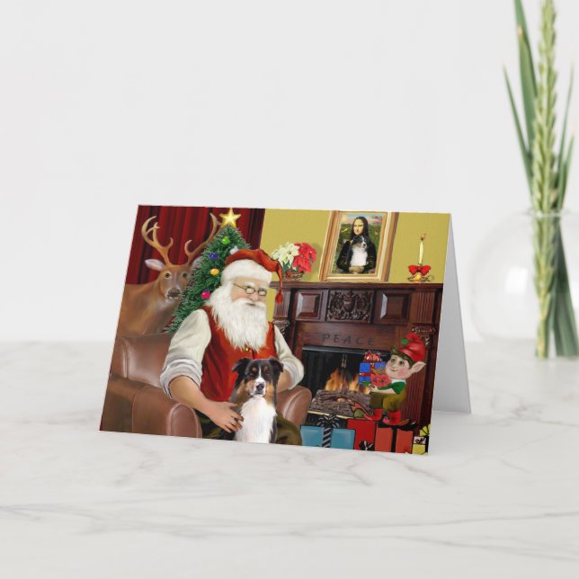 Santa's Australian shepherd (tri) Helgkort (Framsida)